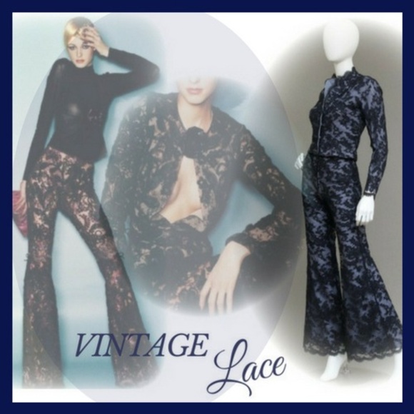 VINTAGE LACE ILLUSION JACKET + BELL BOTTOMS SUIT - Picture 1 of 8